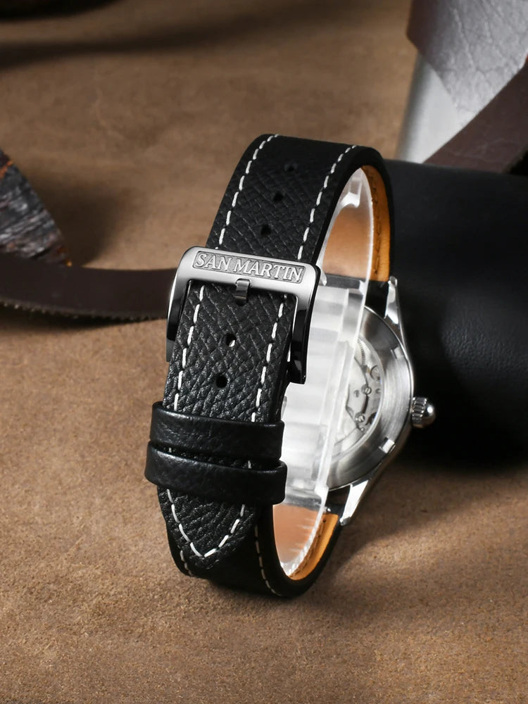 San Martin SN0110 Automatic Dress Watch – 37mm Textured Dial Sapphire Crystal Men's Mechanical Watch