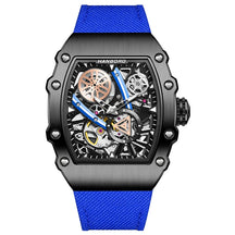 HANBORO Men’s Automatic Watch – 40.5mm Tonneau Skeleton Dial Mechanical Waterproof Wristwatch
