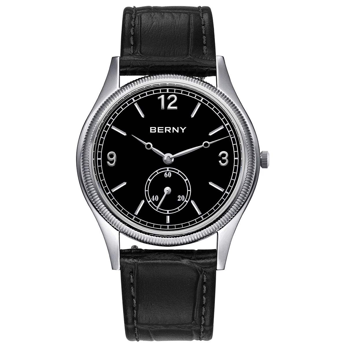 BERNY Men's Quartz Dress Watch 38mm – Slim Elegant Leather Strap Easy Read