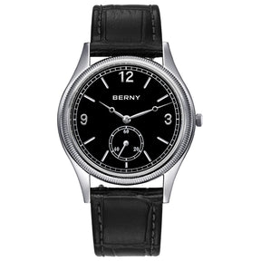 BERNY Men's Quartz Dress Watch 38mm – Slim Elegant Leather Strap Easy Read