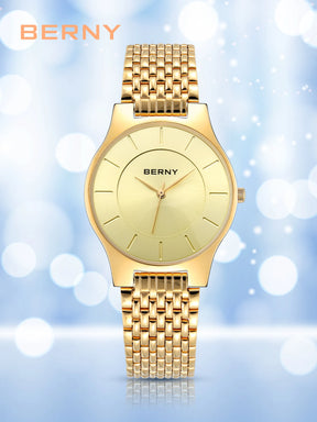 BERNY Quartz Mens Gold Stainless Steel Wristwatch