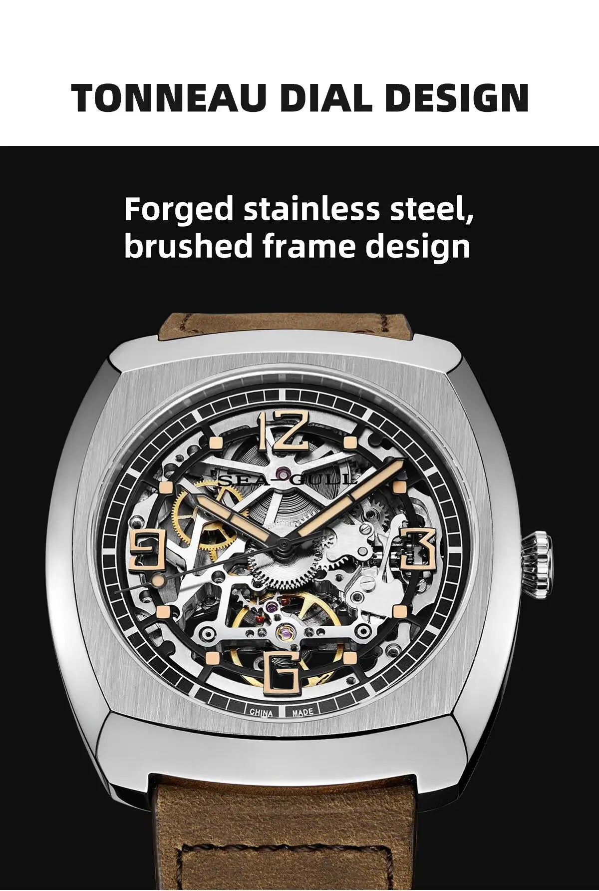 Sea-Gull Skeleton Automatic Watch for Men – Sapphire Crystal, 316L Stainless Steel