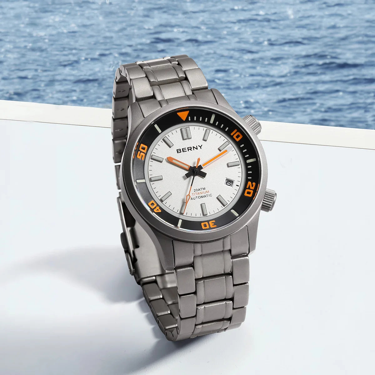 BERNY Men's Titanium Automatic Diver Watch – 20ATM, Sapphire, Miyota 8215