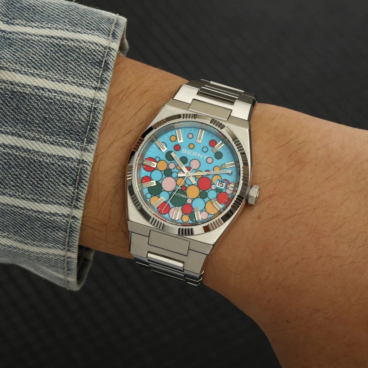 BERNY PT5000 Automatic Men’s Watch – Sapphire, 5ATM, Stainless Steel