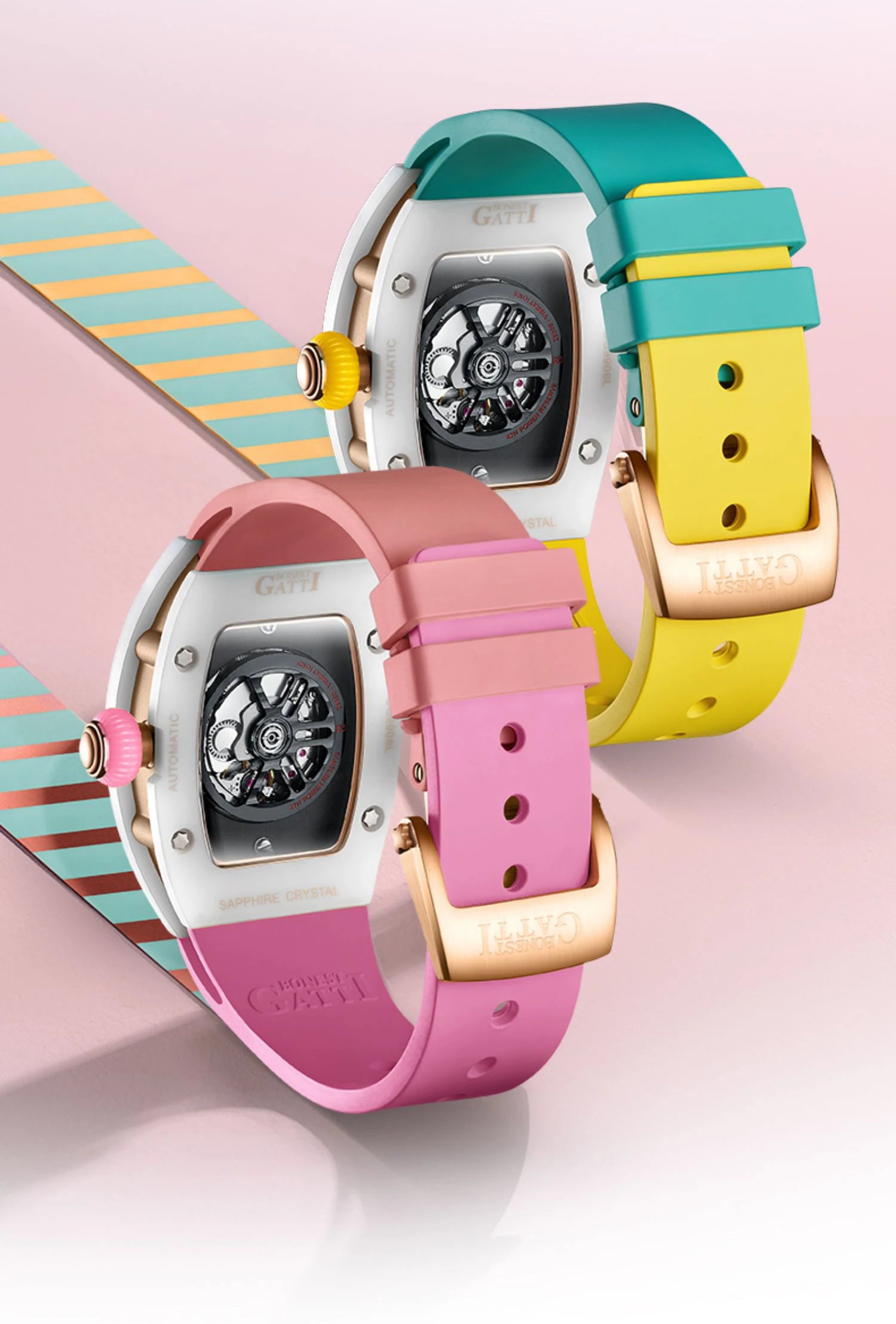 BONEST GATTI Women’s Automatic Watch – Luxury Tonneau Mechanical, Sapphire Crystal, Fluororubber Strap