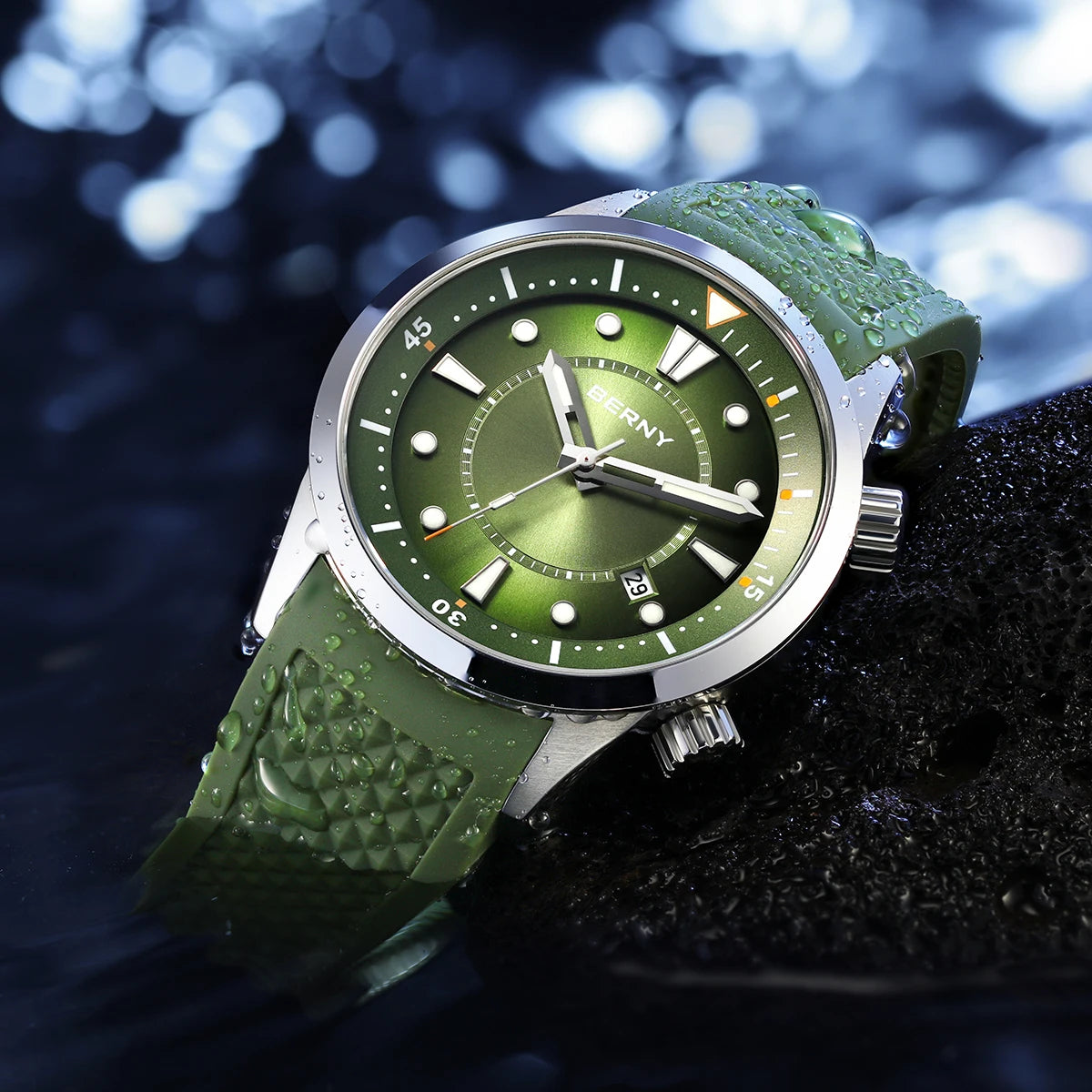 BERNY Men's Automatic Diver Watch – 200M Waterproof, Miyota 8215, Sapphire