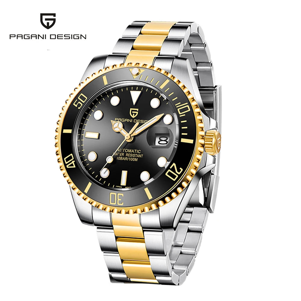 PAGANI DESIGN PD-1639 Men’s Automatic Mechanical Watch – Luxury Gold Stainless Steel Waterproof Wristwatch
