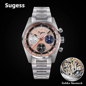Sugess S465 Men’s Chronograph Watch 38mm – Mechanical, Gooseneck Movement, Sapphire Crystal, Roulette Dial
