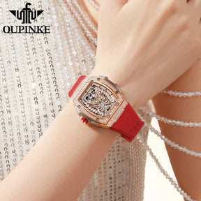 OUPINKE 3225 Women’s Automatic Watch – Diamond Dial, Silicone Strap