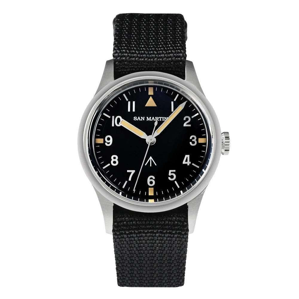 San Martin 36mm Pilot Men’s Watch – VH31 Mechaquartz Sweep Second Quartz Watch with Luminous Dial & Nylon Strap