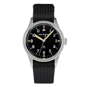 San Martin 36mm Pilot Men’s Watch – VH31 Mechaquartz Sweep Second Quartz Watch with Luminous Dial & Nylon Strap
