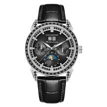 Hanboro 41.5mm Mechanical Watch: Automatic Multi-Dial with Day, Month, Date & Crystal Bezel
