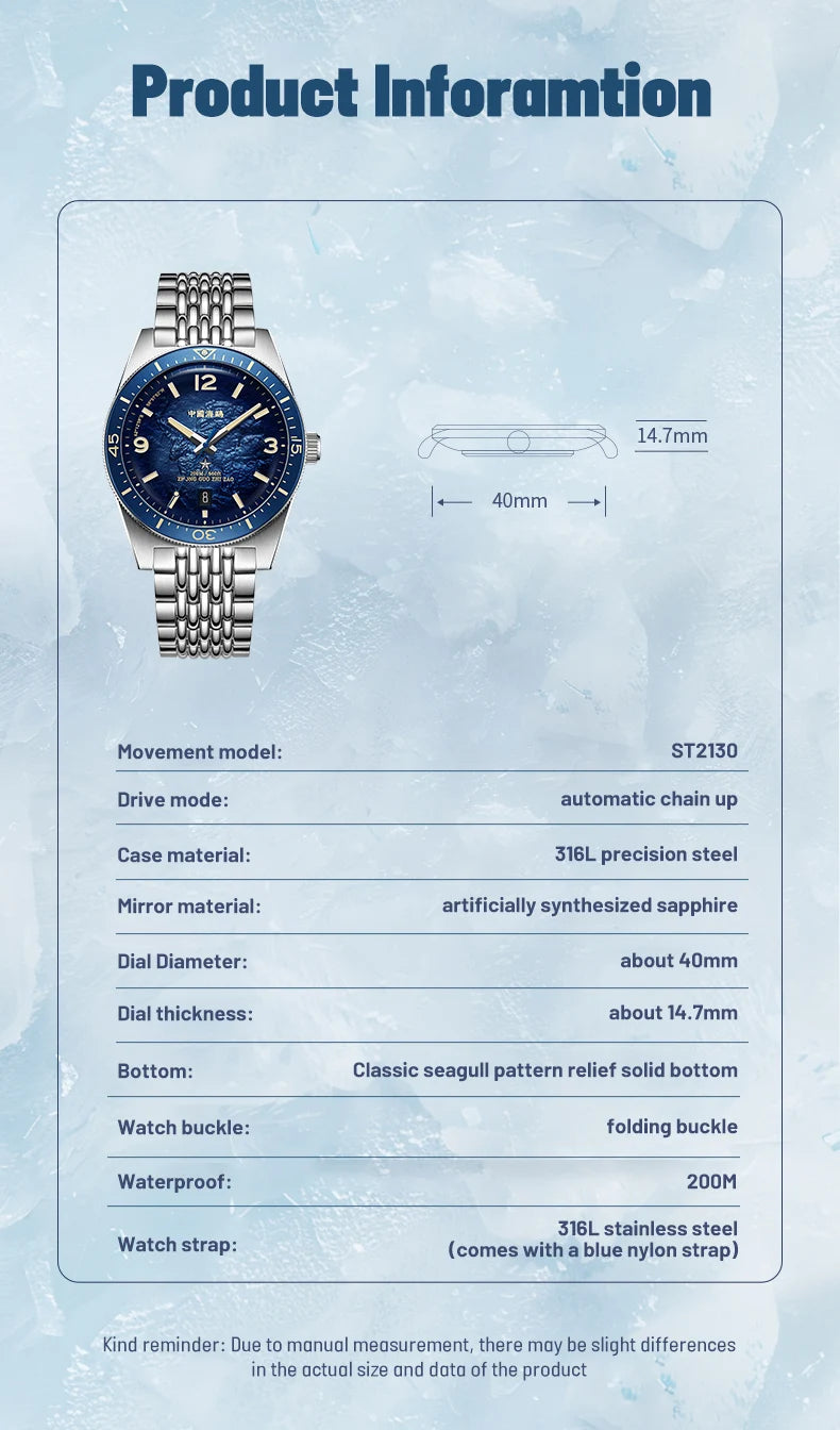 Seagull Men’s Luxury Automatic Watch – Antarctica Expedition, Sapphire, Luminous