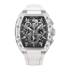 BONEST GATTI Men’s Automatic Tonneau Watch – Mechanical, Crystal Case, Rubber Strap, Multi Dial, Month/Date Display