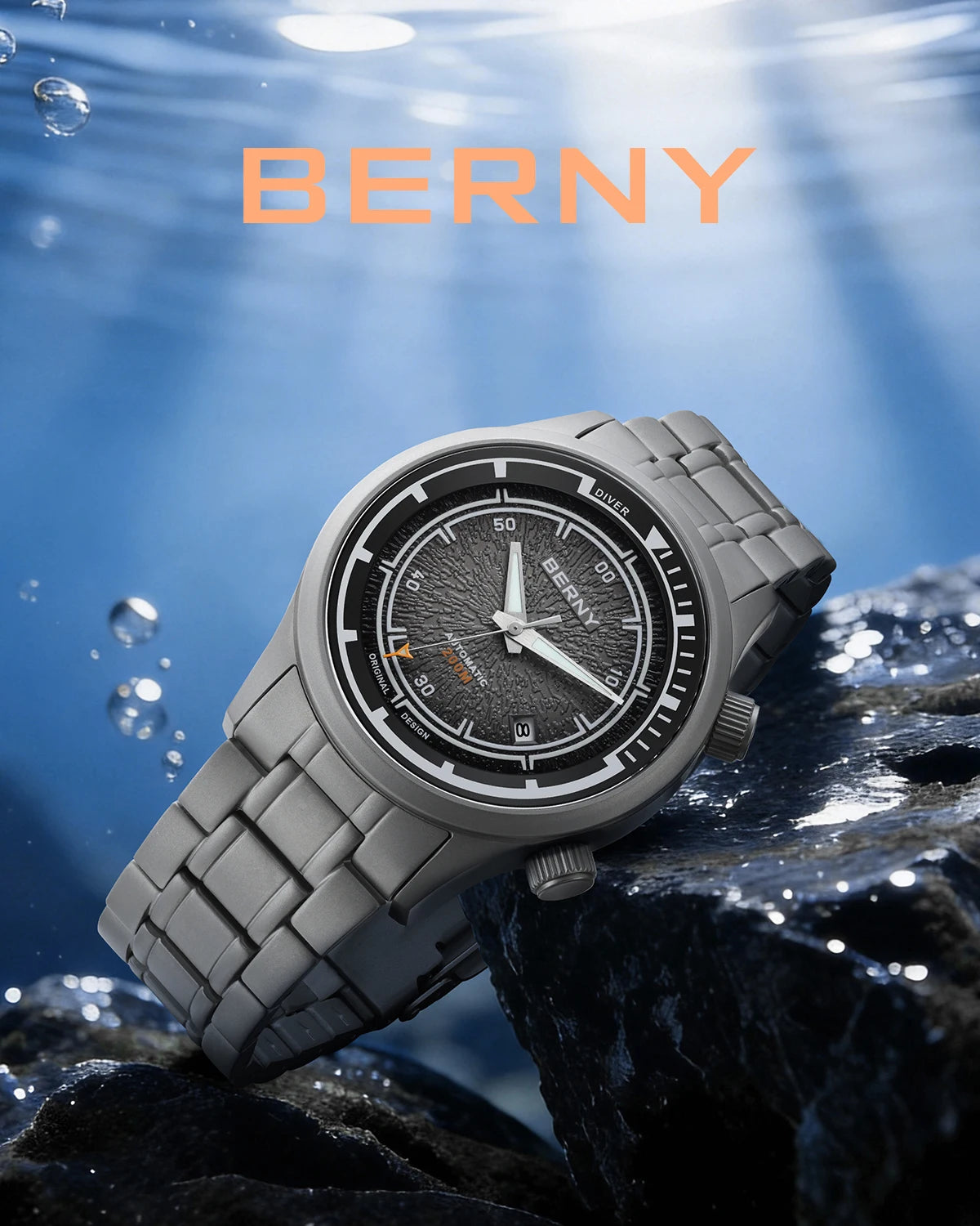 BERNY Men's Automatic Titanium Diver Watch – 20ATM Waterproof Sapphire Luminous