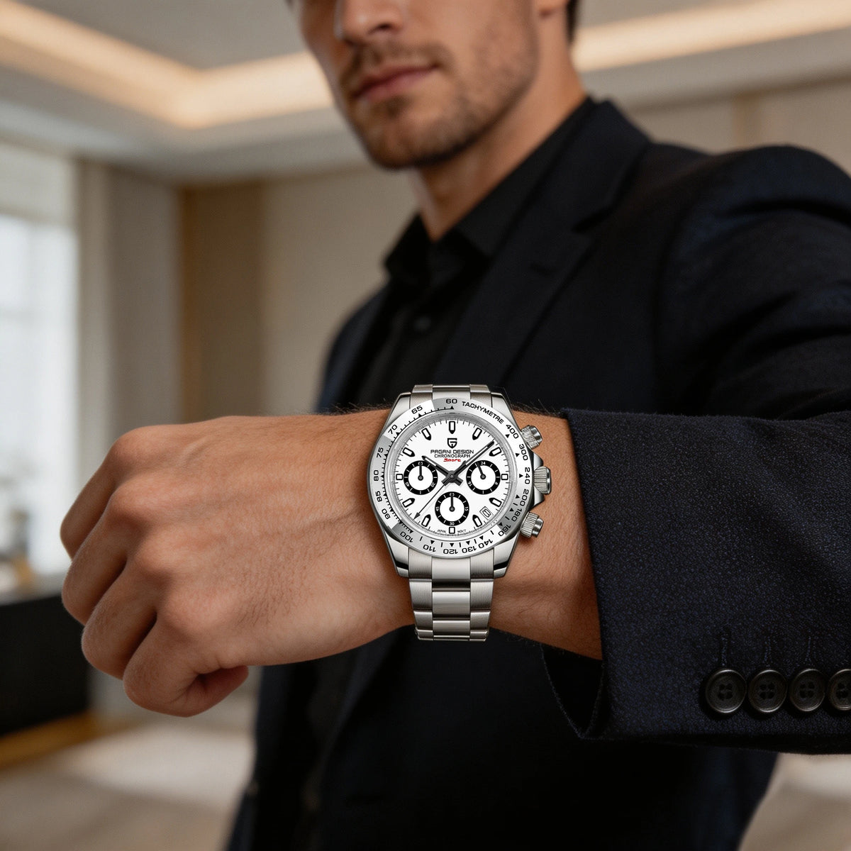 PAGANI DESIGN Men’s Chronograph Watch VK63 Quartz Stainless Steel Sapphire Crystal Luxury Wristwatch