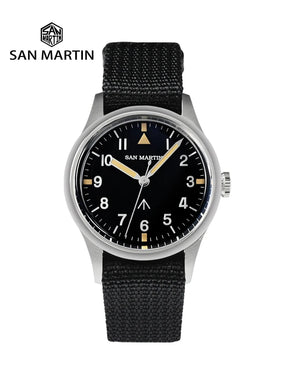 San Martin 36mm Pilot Men’s Watch – VH31 Mechaquartz Sweep Second Quartz Watch with Luminous Dial & Nylon Strap
