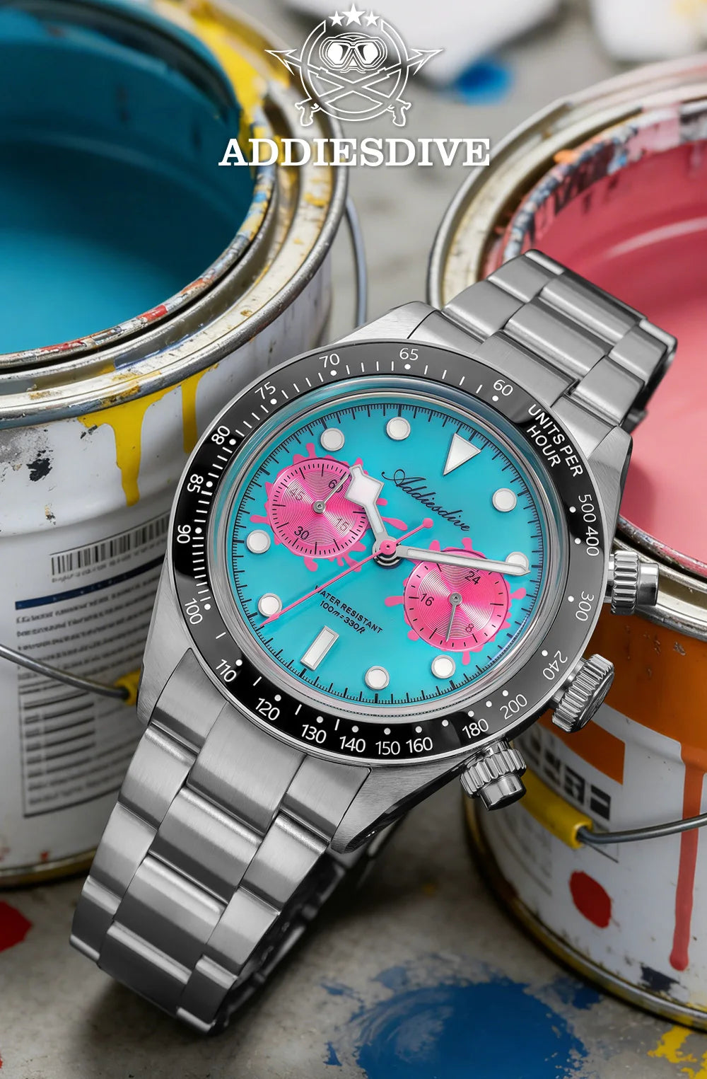 Addiesdive AD2520 Chronograph Watch – VK64 Quartz, 100M Waterproof