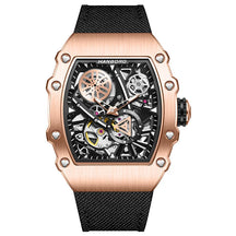 HANBORO Men’s Automatic Watch – 40.5mm Tonneau Skeleton Dial Mechanical Waterproof Wristwatch