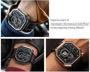 AGELOCER Men’s Automatic Skeleton Watch – Luxury Square Stainless Steel