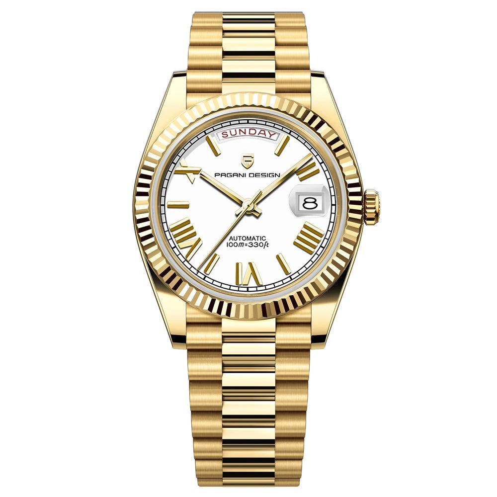 Pagani Design DD40 Men's Automatic Watch – NH36A Gold White Day-Date 2026