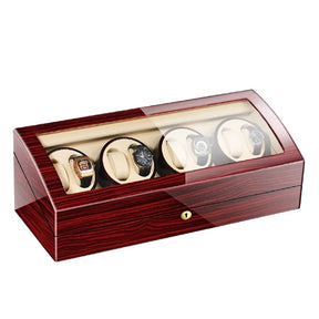 Wooden Watch Storage Box 6 Slots Automatic Winding Battery Mechanical Watches Winder Case Leather