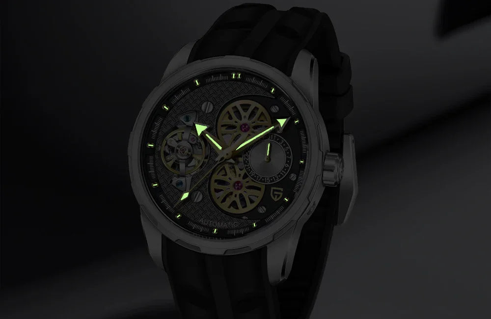 PAGANI DESIGN Men’s Automatic Skeleton Watch – Sapphire Crystal, 100m Water Resistant, Tourbillon Style