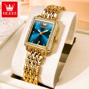 OLEVS Women’s Luxury Diamond Quartz Watch – Elegant Gold Stainless Steel Waterproof Wristwatch