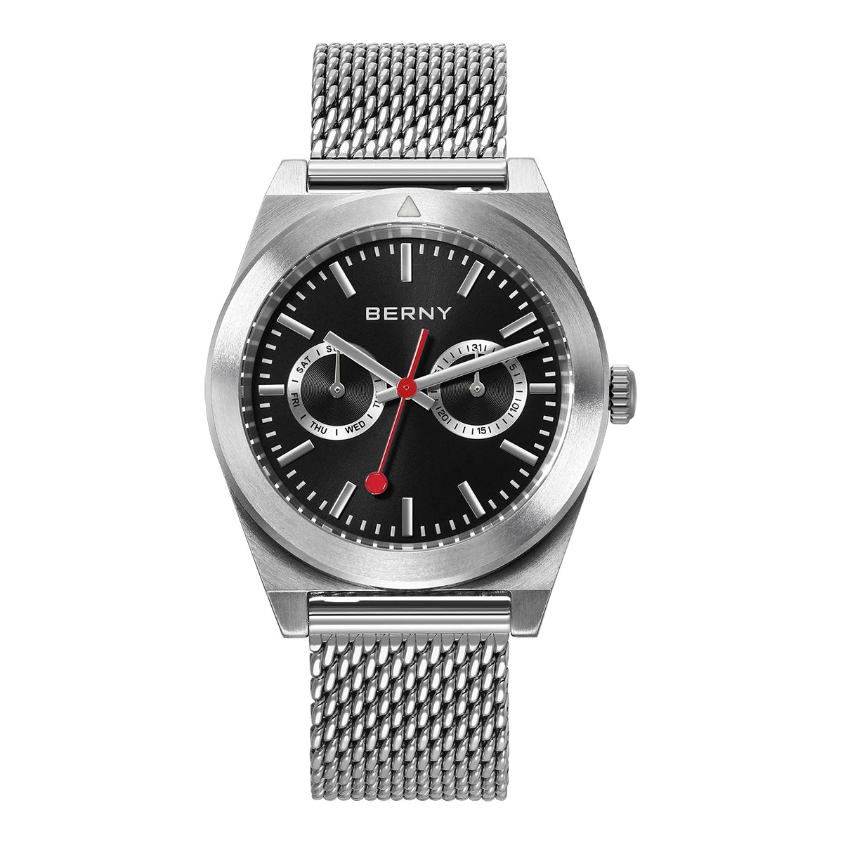 BERNY Men's Track Watch – Stainless Steel Panda Dial Rotating Bezel Casual