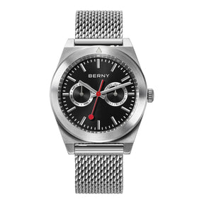 BERNY Men's Track Watch – Stainless Steel Panda Dial Rotating Bezel Casual
