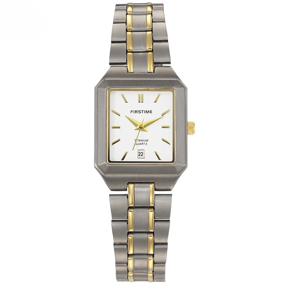 BERNY Women's Titanium Quartz Watch – Luxury Gold Tone Square Wristwatch