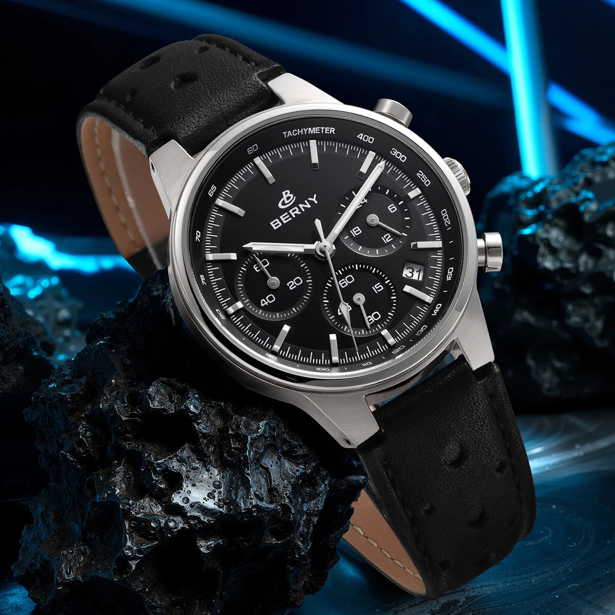 BERNY Men’s Chronograph Watch – Luxury Quartz, Sapphire, Waterproof