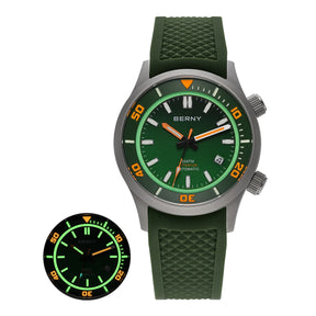 BERNY Men's Titanium Automatic Diver Watch – 20ATM, Sapphire, Miyota 8215