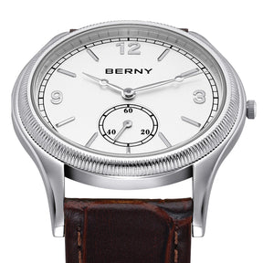 BERNY Men's Quartz Dress Watch 38mm – Slim Elegant Leather Strap Easy Read