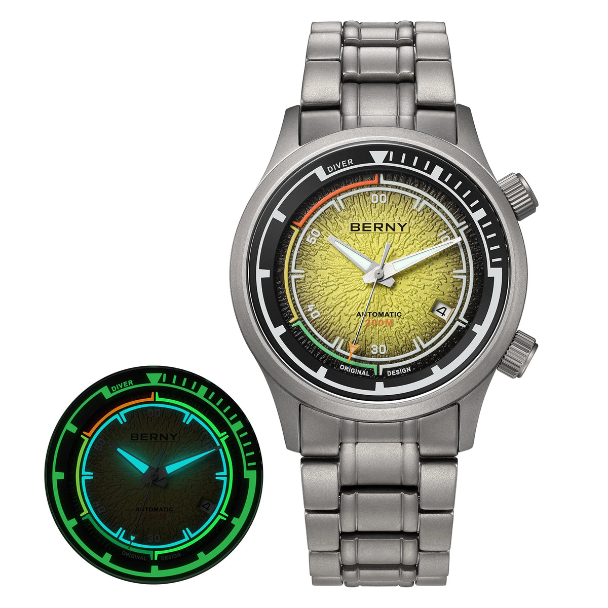 BERNY Men's Automatic Titanium Diver Watch – 20ATM Waterproof Sapphire Luminous