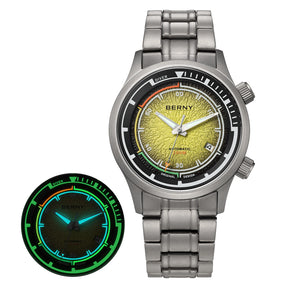 BERNY Men's Automatic Titanium Diver Watch – 20ATM Waterproof Sapphire Luminous