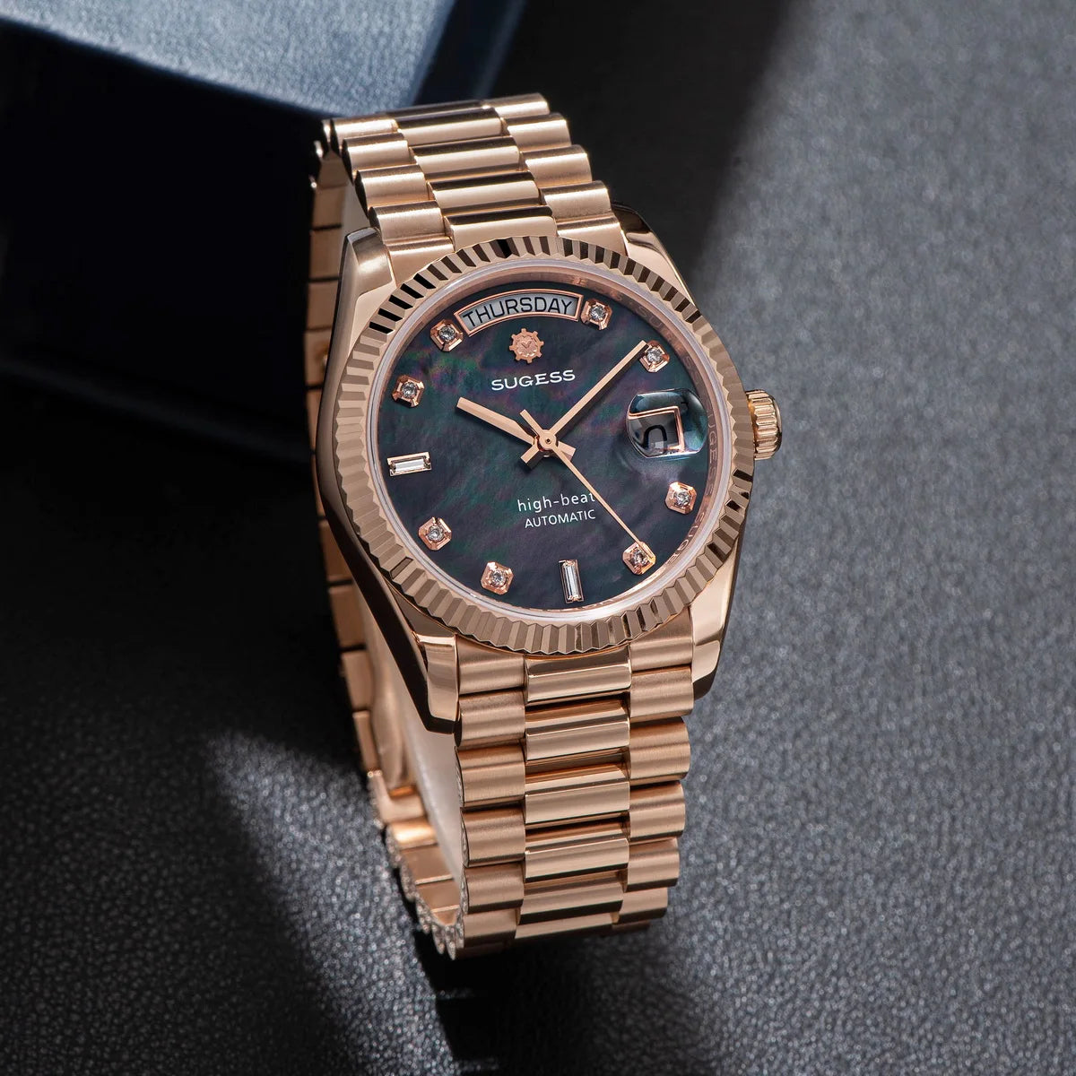 Sugess Men’s Automatic Watch 36mm – SL3034 Movement, Rose Gold, Sapphire Crystal, Date Display
