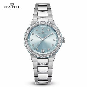 Seagull 1140L Ladies Mechanical Watch: Elegant Stainless Steel Design with Luminous Date
