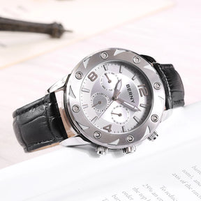 BERNY Men's Quartz Watch – Multifunction Dial Business Leather Strap Luminous Waterproof