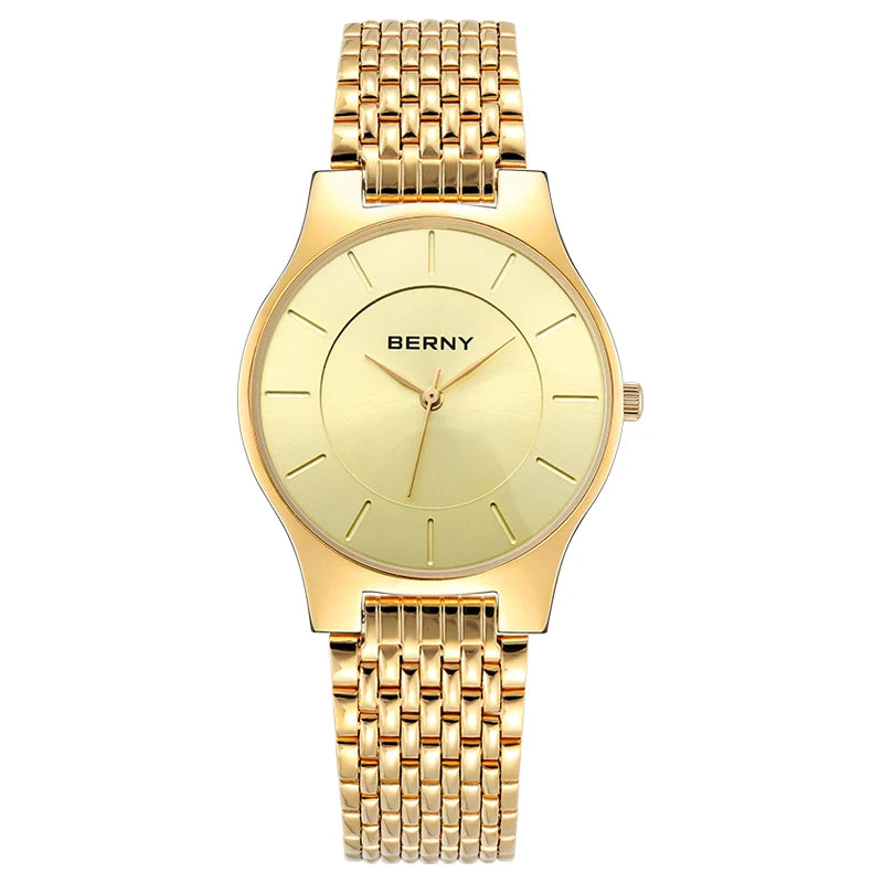BERNY Quartz Mens Gold Stainless Steel Wristwatch
