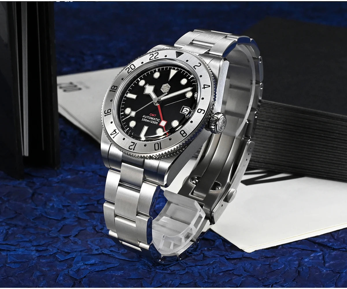 San Martin SN0109 GMT Automatic Watch – 39mm Sapphire Crystal, NH34 GMT Men's Luxury Watch
