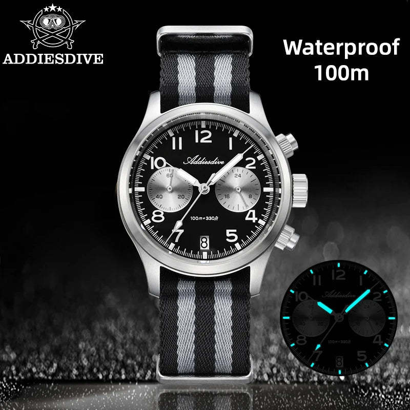 Addiesdive VK64 Chronograph Watch – 39mm, Sapphire, 100M Waterproof