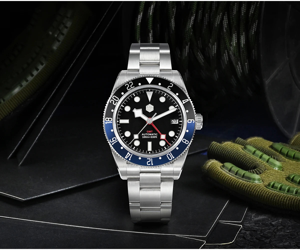 San Martin SN0109 GMT Automatic Watch – 39mm Sapphire Crystal, NH34 GMT Men's Luxury Watch