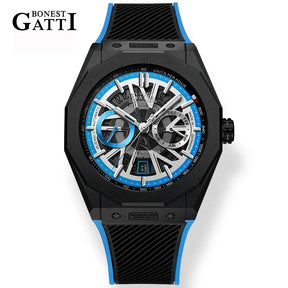 BONEST GATTI Men’s Automatic Mechanical Watch – Stainless Steel Case, Rubber Strap