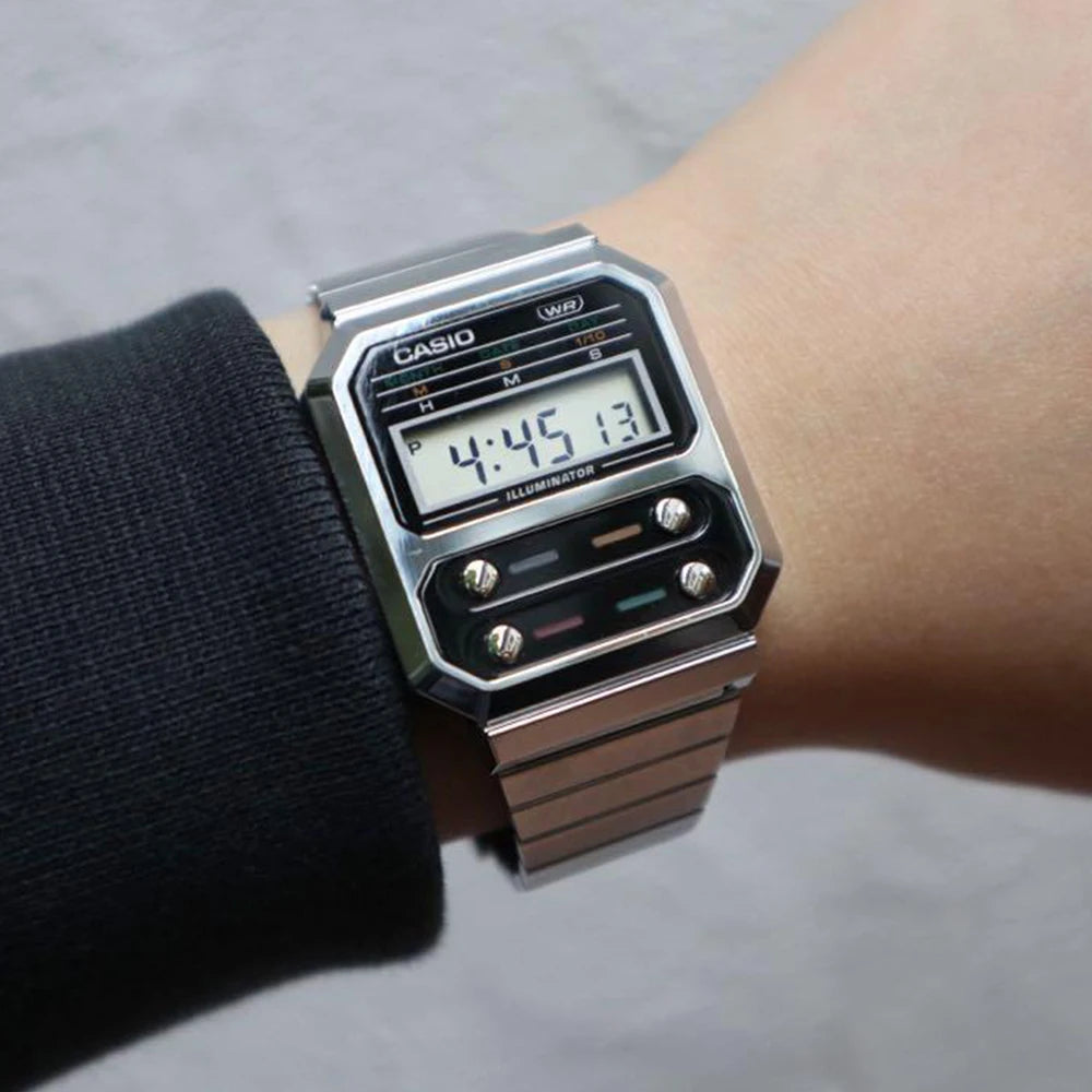 Casio A100WE-1A/7B Men's Digital Calculator Watch – Retro Stainless Steel