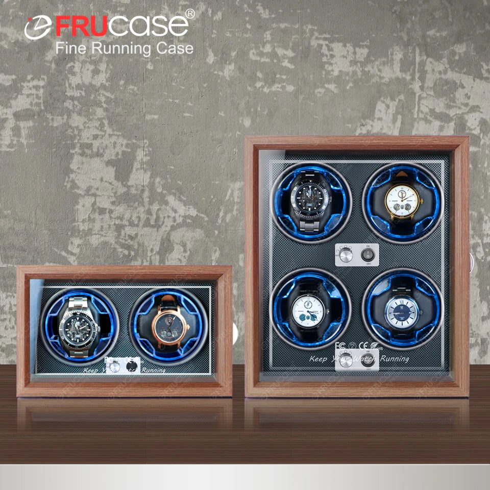 FRUCASE Wooden Watch Winder Box – 4-Slot Automatic Watch Storage Display with LED Light