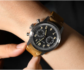 San Martin SN0127 Vintage Pilot Chronograph – VK64, Leather Strap