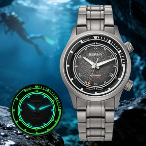 BERNY Men's Automatic Titanium Diver Watch – 20ATM Waterproof Sapphire Luminous