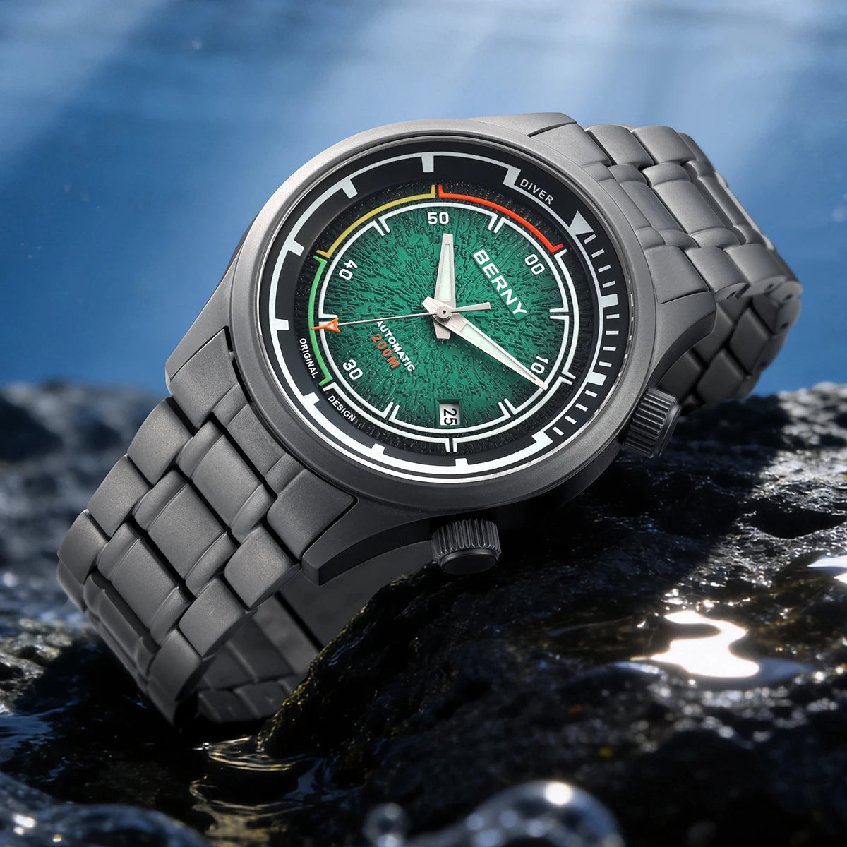 BERNY Men's Automatic Titanium Diver Watch – 20ATM Waterproof Sapphire Luminous