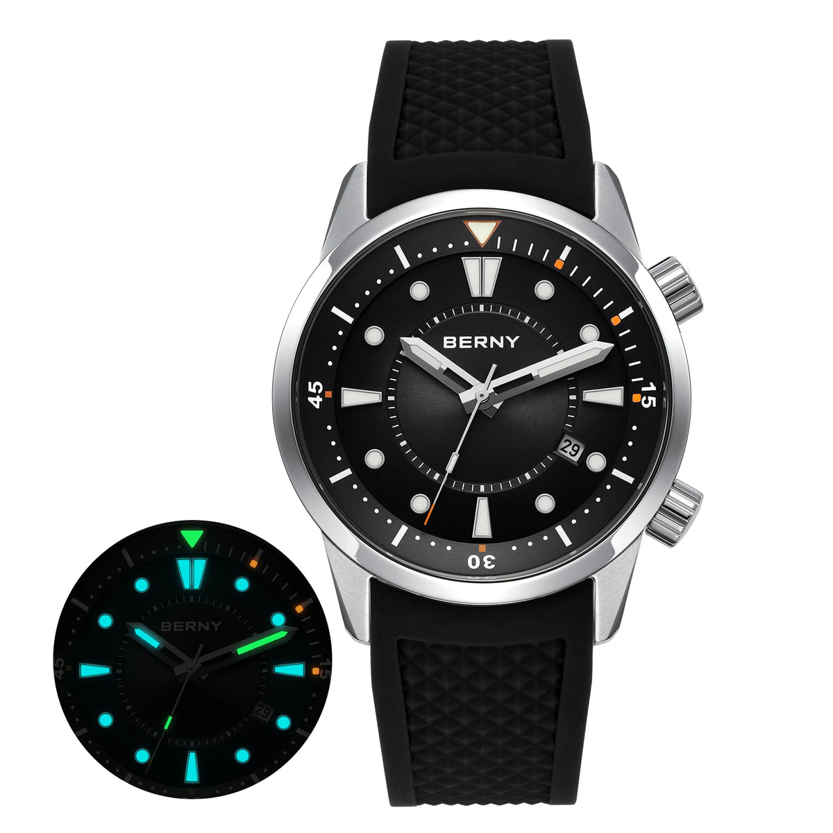 BERNY Men's Automatic Diver Watch – 200M Waterproof, Miyota 8215, Sapphire